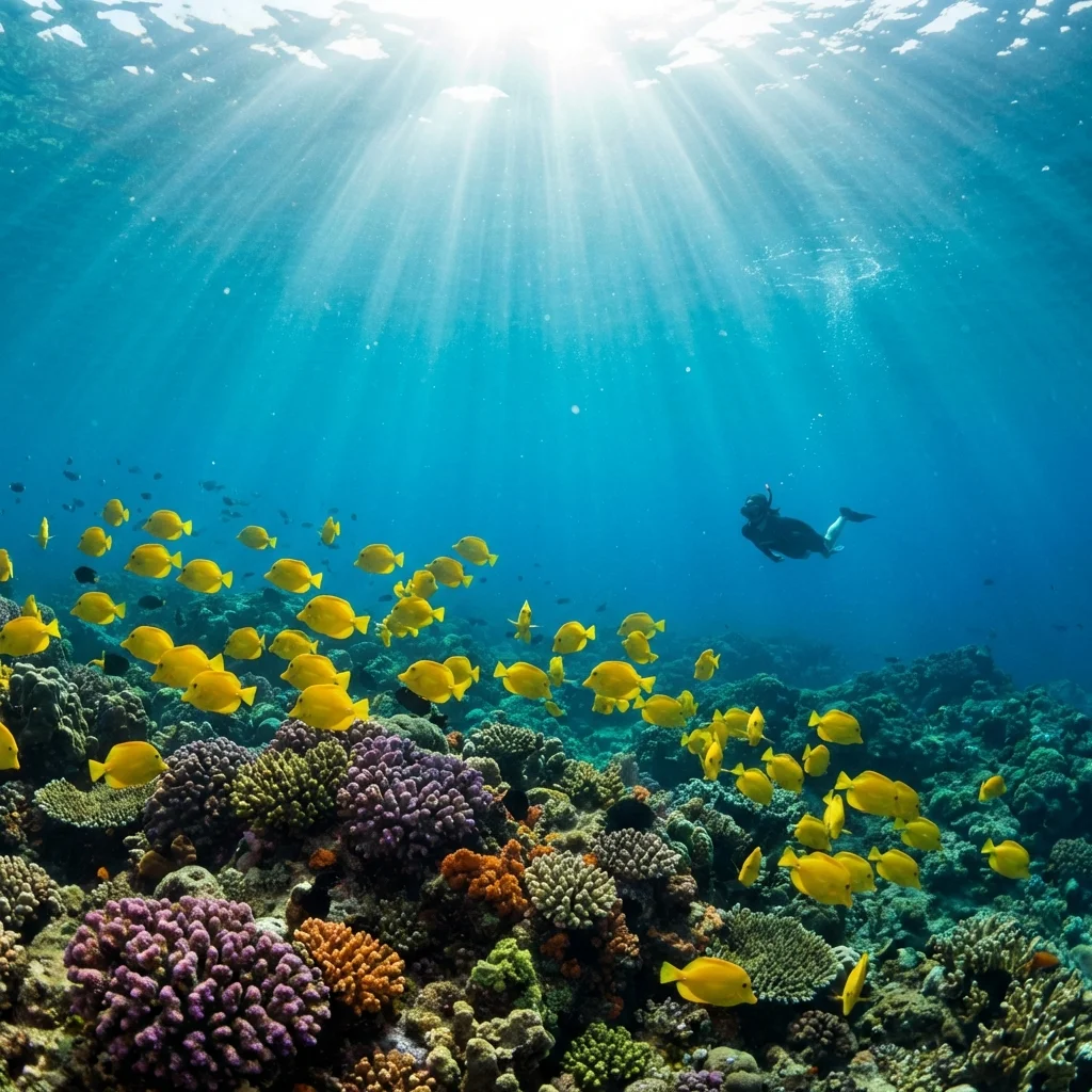 Visual comparison of 150-foot visibility at Molokini Crater versus shore snorkeling conditions at Honolua Bay, Maui
